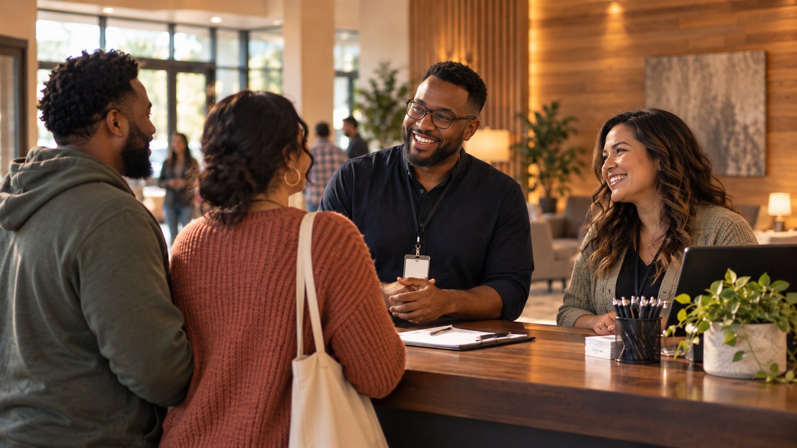 A welcoming conversation at the CGC Celebrate Recovery reception area
